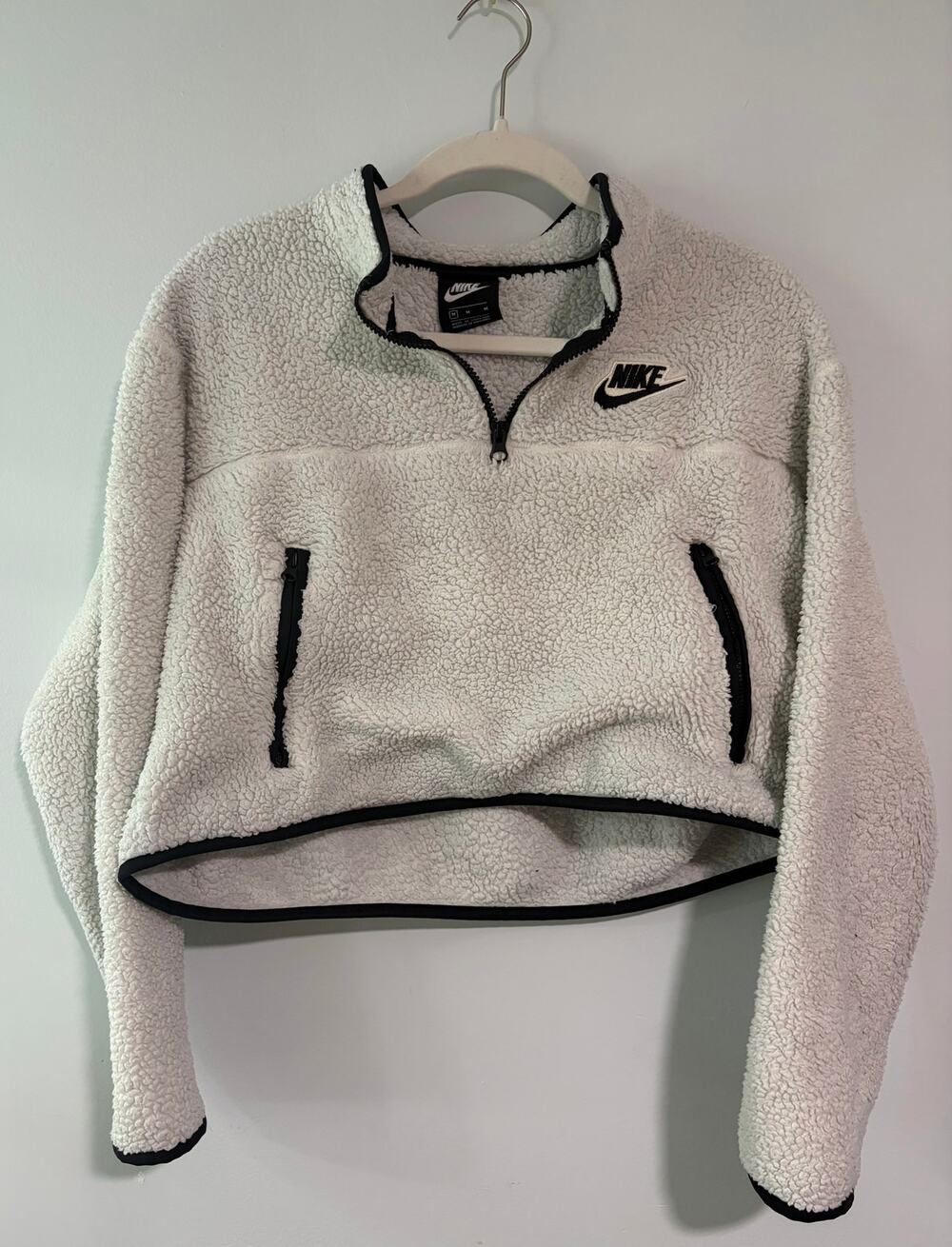 Nike Sportswear Sherpa Fleece Half Zip Pullover Women's Medium Cream Black